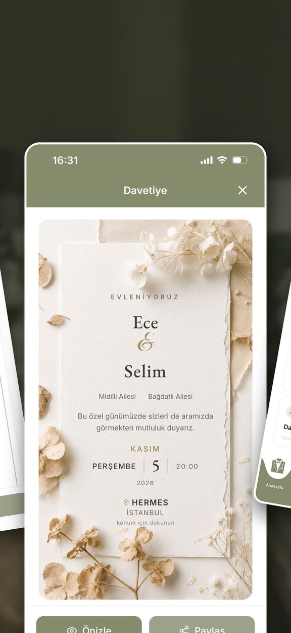 Dijital davetiye ekranı